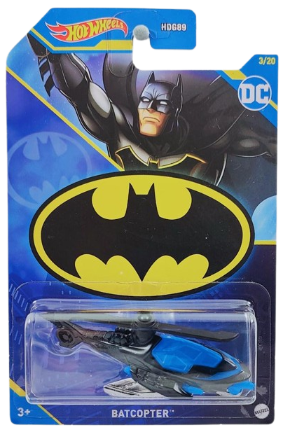 Hot Wheels 2023 - Theme / Mix 1 / Batman Series 03/20 / Batman - Batcopter - Black - Blue Windows - DC Comics Card