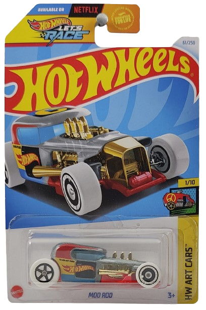 Hot Wheels 2024 - Collector # 061/250 - HW Art Cars 1/10 - Mod Rod - Gray Metallic / "C" on Roof - White Tires, 5 Spokes Rear & Aero Disc Front - USA Card