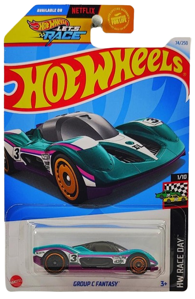 Hot Wheels 2024 Collector 074 250 HW Race Day 1 10 Group C Fantasy Teal 3 USA Let s Race Card