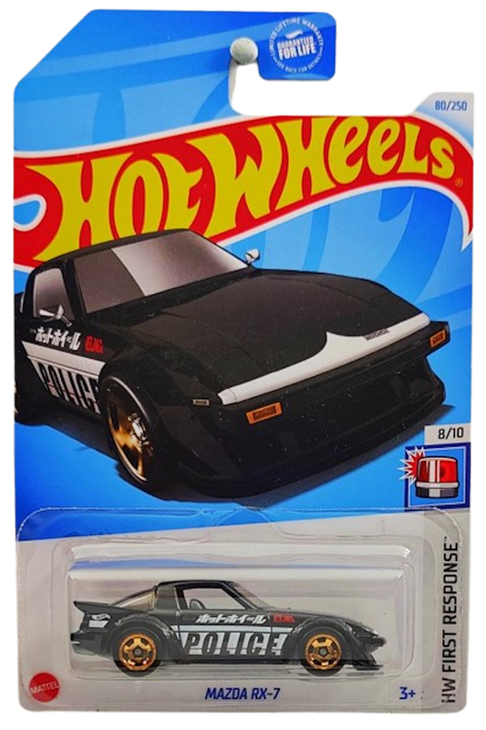Hot Wheels 2024 - Collector # 080/250 - HW First Response 8/10 - Mazda RX-7 - Black / "Police", "ホットホイール" - USA Card