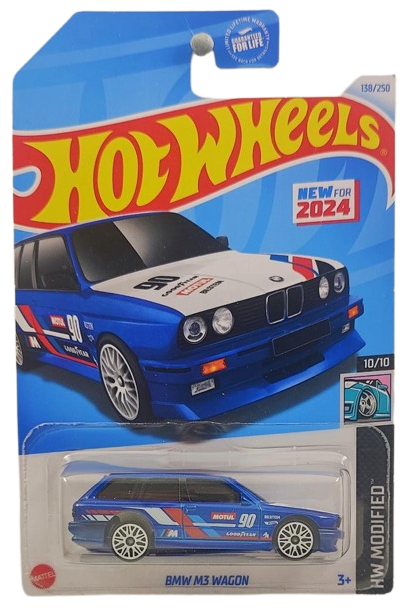 Hot Wheels 2024 - Collector # 138/250 - HW Modified 10/10 - New Models - BMW M3 Wagon - Blue / White Hood / #90 - White E10SP - USA Card - ERROR!