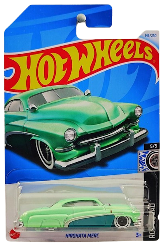 Hot Wheels 2024 - Collector # 143/250 - Rod Squad 5/5 - New Models - Hirohata Merc - Seafoam Green - White Walls on 5 Spokes - IC