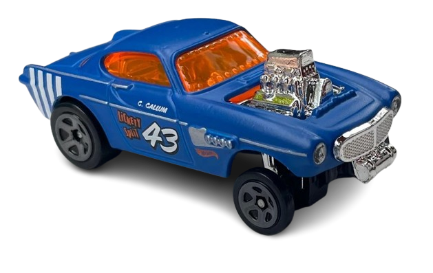 Hot Wheels 2024 - Collector # 153/250 - HW Reverse Rake 4/5 - Volvo P1800 Gasser - Matte Blue / #43 - Short Card