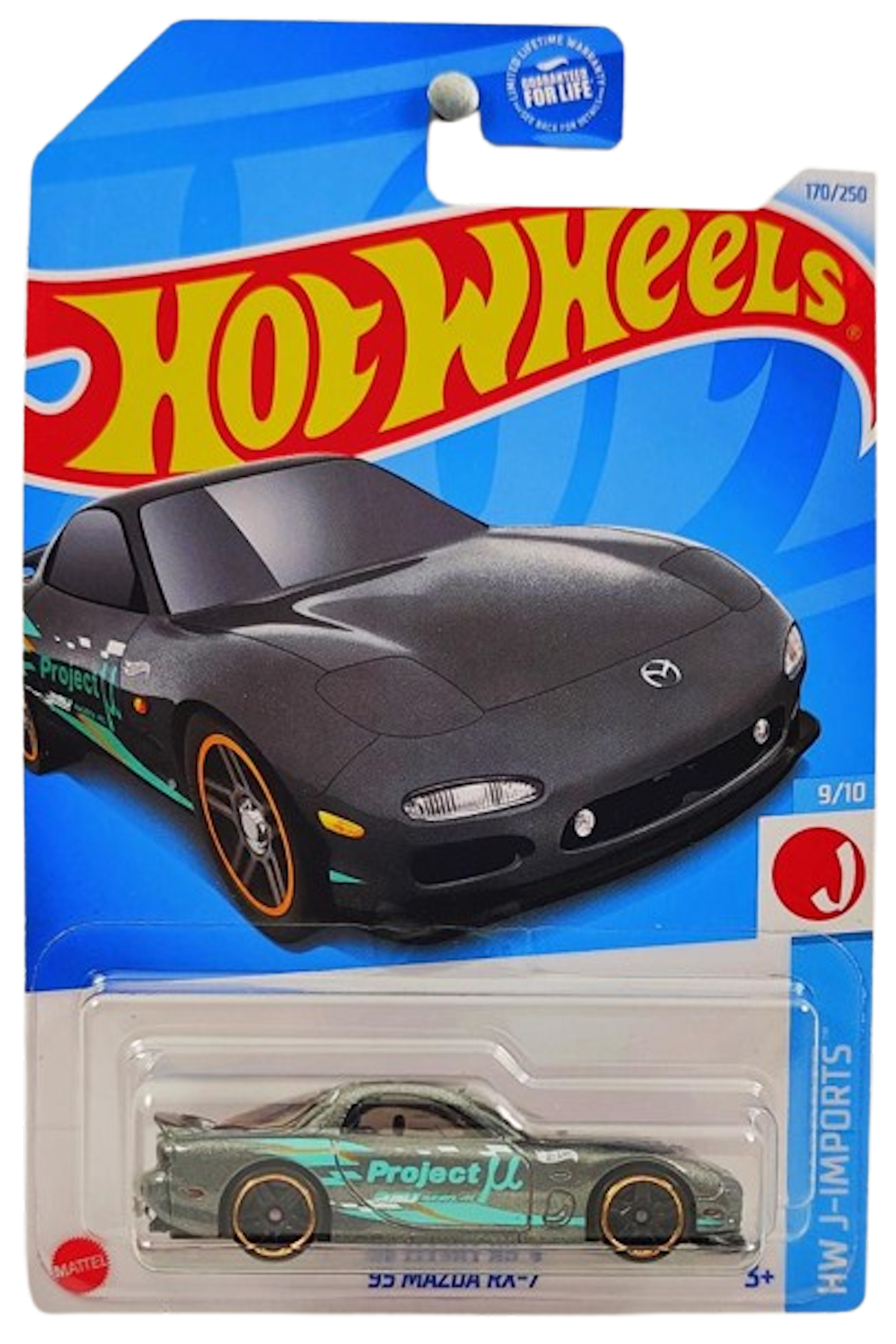 Hot Wheels 2024 - Collector # 170/250 - HW J-Imports 9/10 - '95 Mazda RX-7 - Metalflake Dark Gray / Project U - Kroger Exclusive - USA Card