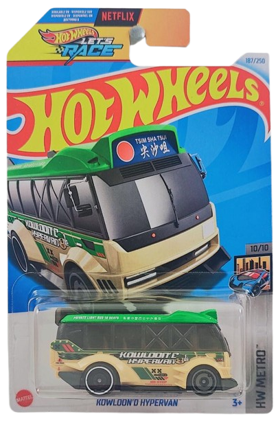 Hot Wheels 2024 - Collector # 187/250 - HW Metro 10/10 - New Models - Kowloon'd Hypervan - Green over Tan - Tinted Windows - International 'Let's Race Card
