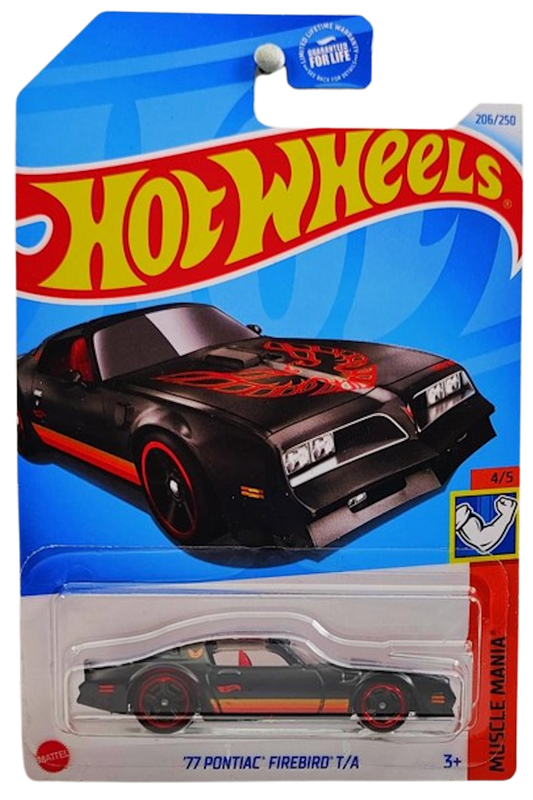 Hot Wheels 2024 - Collector # 206/250 - Muscle Mania 4/5 - '77 Pontiac Firebird T/A - Matte Black - USA Card