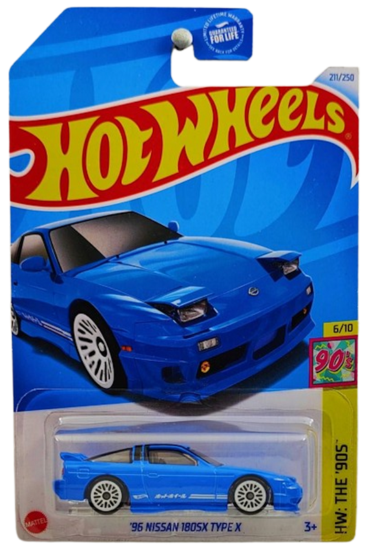 Hot Wheels 2024 - Collector # 211/250 - HW: The '90s 6/10 - '96 Nissan 180SX Type X - Sky Blue - White Lace Wheels - USA Card