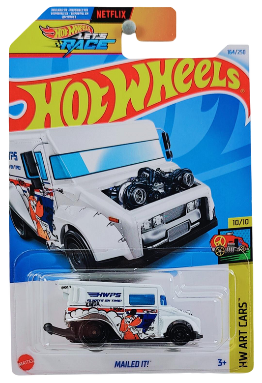 Hot Wheels 2024 - Collector # 164/250 - HW Art Cars 10/10 - New Models - Mailed It! - White / 'Y' on Roof - International 'Let's Race' Card