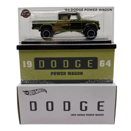 Hot Wheels 2024 - HWC/RLC Exclusive - 1964 Dodge Power Wagon - Spectraflame Olive - Metal/Metal - Real Riders - Opening Hood - Acrylic Display Case