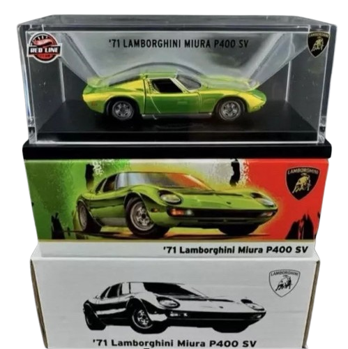 Hot Wheels 2024 - HWC / RLC Exclusive - '71 Lambborghini Miura P400 SV - Spectraflame Antifreeze - Metal/Metal - Real Riders - Opening Front & Rear Hoods - Acrylic Display Box