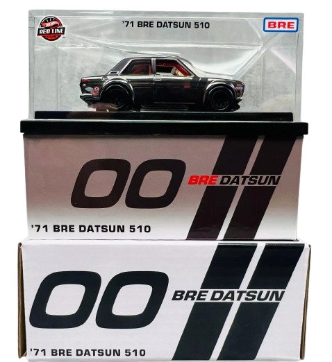 Hot Wheels 2024 - HWC / RLC Exclusive - 00 BRE Datsun - '71 BRE Datsun 510 - Spectraflame Shadow Chrome - Metal/Metal - Real Riders - Opening Hood - Acrylic Display Case