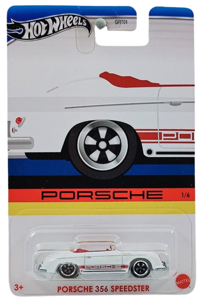 Hot Wheels 2024 - Theme / Porsche Series # 1/6 - Porsche 356 Speedster - White / Red Stripes - C5 Wheels - Walmart Exclusive