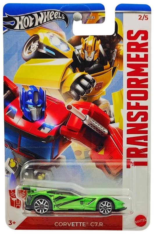 Hot Wheels 2024 - Theme Series / Transformers 2/5 - Corvette C7.R - Metalflake Green / Black Stripes - Walmart Exclusive