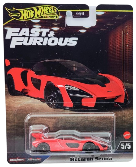 Hot Wheels 2025 - Premium / Fast & Furious 5/5 - McLaren Senna - Red Body / Black Base - Metal/Metal & Real Riders