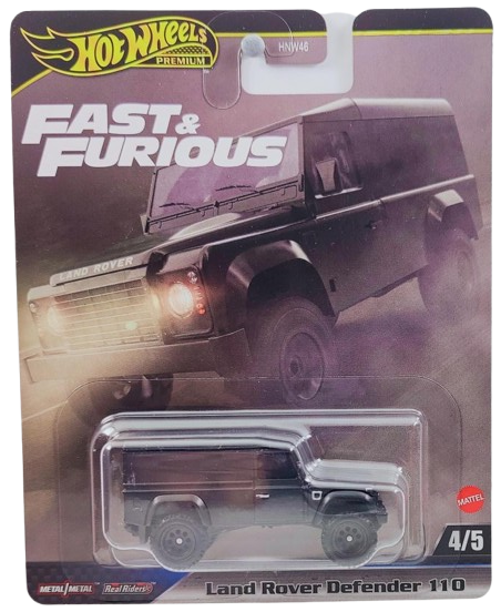Hot Wheels 2025 - Premium / Fast & Furious 4/5 - Land Rover Defender 110 - Matte Black Body / Matte Black Base - Metal/Metal & Real Riders