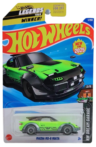 Hot Wheels 2025 - Collector # 001/250 - My Dream Garage 2/5 / New Models / Legends Winner - Mazda MX-5 Miata - Lime Green - USA 'Legends' Card