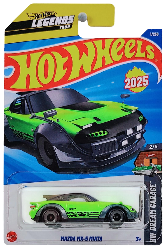 Hot Wheels 2025 - Collector # 001/250 - My Dream Garage 2/5 / New Models / Legends Winner - Mazda MX-5 Miata - Lime Green - International 'Legends' Card