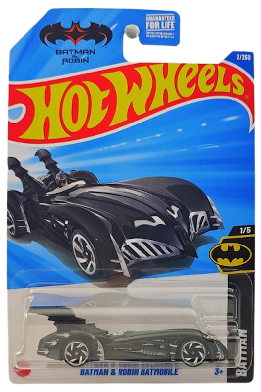 Hot Wheels 2025 - Collector # 002/250 - Batman 1/5 - Batman & Robin Batmobile - Black - USA 'Batman & Robin' Card