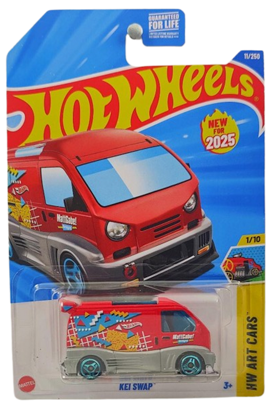 Hot Wheels 2025 - Collector # 011/250 - HW Art Cars 1/10 - New Models - Kei Swap - Red / 'W' on Roof - USA Card