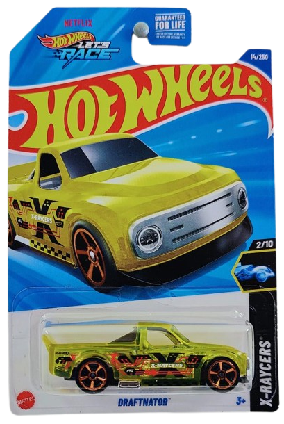 Hot Wheels 2025 - Collector # 014/250 - X-Raycers 2/10 - Draftnator - Transparent Yellow - Kroger Exclusive - USA 'Let's Race' Card