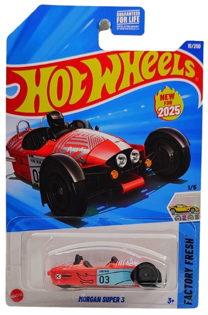 Hot Wheels 2025 - Collector # 015/250 - Factory Fresh 1/5 - New Models - Morgan Super 3 - Orange / #03 - USA Card