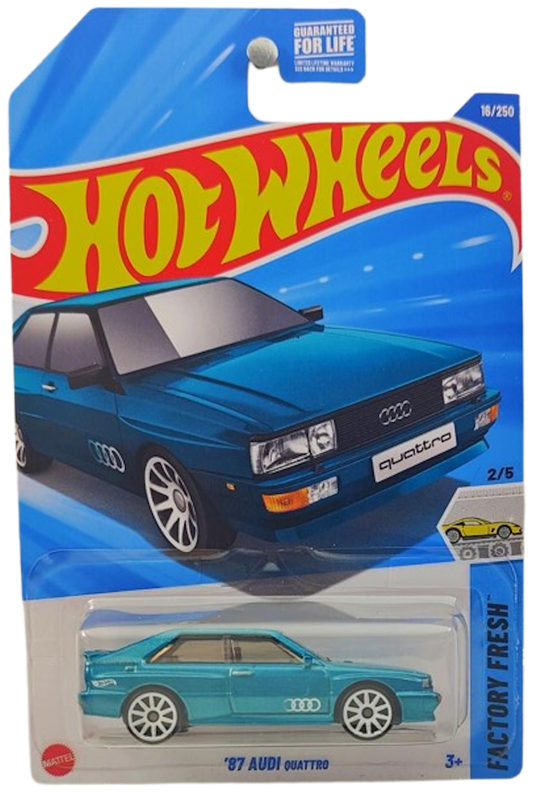 Hot Wheels 2025 - Collector # 016/250 - Factory Fresh 2/5 - '87 Audi quattro - Teal - White 10 Spokes - USA Card