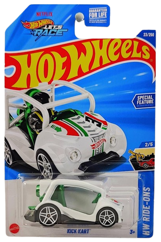 Hot Wheels 2025 - Collector # 023/250 - HW Ride-Ons 2/5 - Kick Kart - White / #3 - USA 'Let's Race' Card
