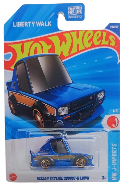 Hot Wheels 2025 - Collector # 026/250 - HW J-Imports 1/5 - Nissan Skyline 2000GT-R LBWK (Tooned) - Blue Metalflake - USA 'Liberty Walk' Card