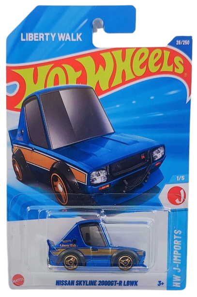 Hot Wheels 2025 - Collector # 026/250 - HW J-Imports 1/5 - Nissan Skyline 2000GT-R LBWK (Tooned) - Blue Metalflake - International 'Liberty Walk' Card
