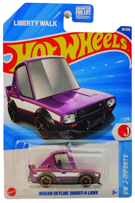 Hot Wheels 2025 - Collector # 026/250 - HW J-Imports 1/5 - Nissan Skyline 2000GT-R LBWK (Tooned) - Purple - USA 'Liberty Walk' Card