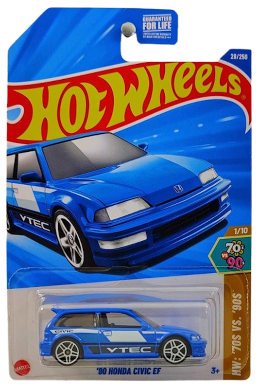 Hot Wheels 2025 - Collector # 028/250 - HW: '70s vs '90s 1/10 - '90 Honda Civic EF - Blue / VTEC - USA Card