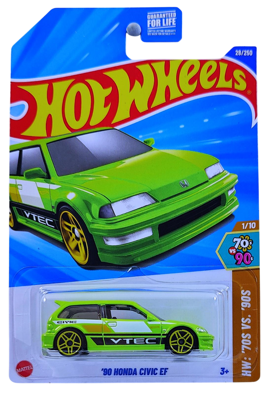 Hot Wheels 2025 - Collector # 028/250 - HW: '70s vs '90s 1/10 - '90 Honda Civic EF - Neon Green / VTEC - USA Card