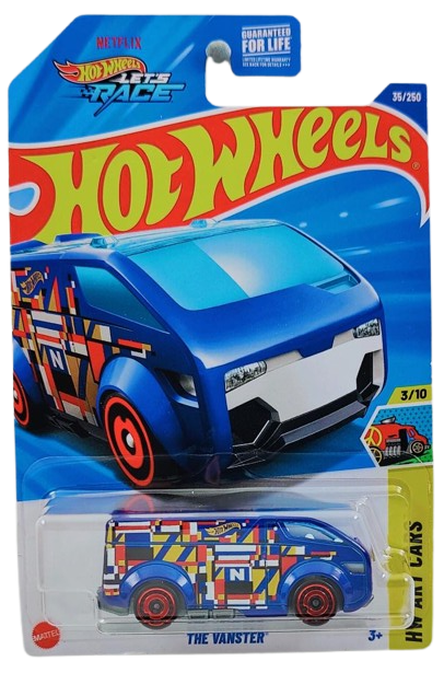Hot Wheels 2025 - Collector # 035/250 - HW Art Cars 3/10 - The Vanster - Blue / Multi-Colored Shapes / "N" on Roof - USA 'Epic Race' Card