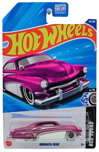 Hot Wheels 2025 - Collector # 046/250 - Rod Squad 4/10 - Hirohata Merc - Purple Metalflake / White - USA Card