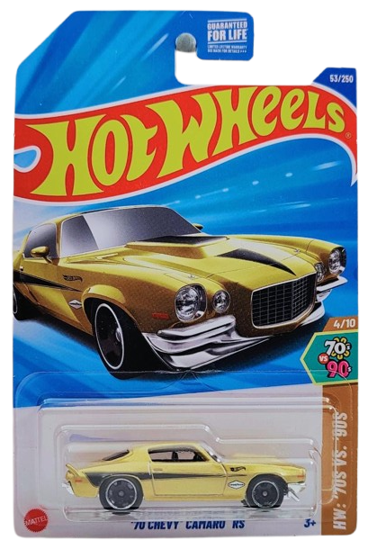 Hot Wheels 2025 - Collector # 053/250 - HW: '70s vs. '90s 4/10 - '70 Chevy Camaro RS - Metalflake Gold - USA Card