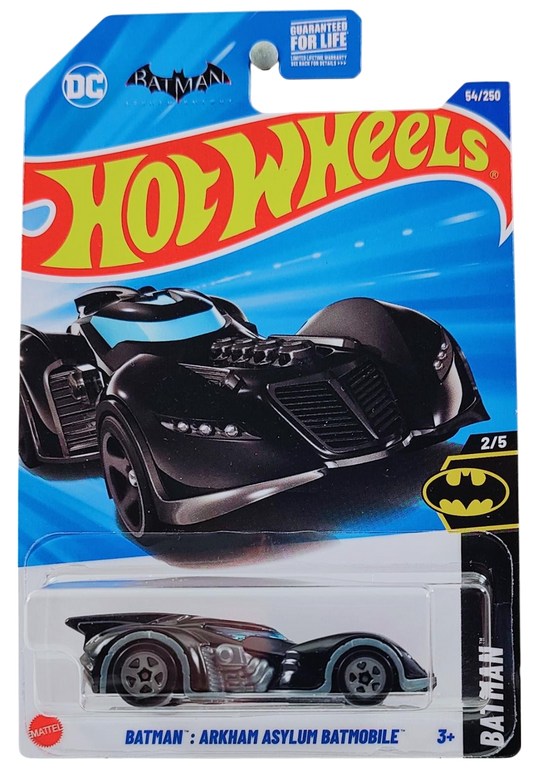 Hot Wheels 2025 - Collector # 054/250 - Batman 2/5 - Batman Arkham Asylum Batmobile - Glossy Black - USA 'Batman' Card