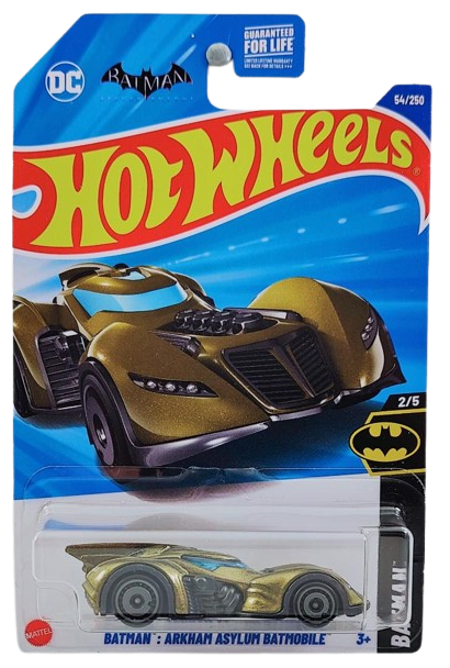 Hot Wheels 2025 - Collector # 054/250 - Batman 2/5 - Batman Arkham Asylum Batmobile - Metalflake Dark Gold - USA 'Batman' Card