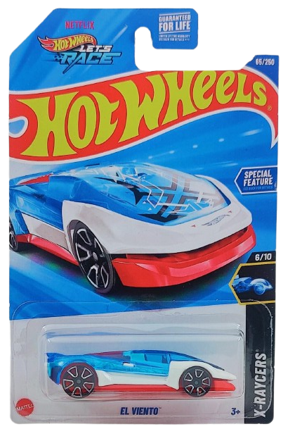 Hot Wheels 2025 - Collector # 065/250 - X-Raycers 6/10 - El Viento - White - USA 'Let's Race' Card