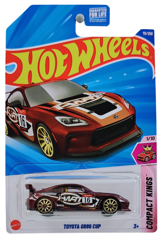 Hot Wheels 2025 - Collector # 079/250 - Compact Kings 1/10 - Toyota GR86 Cup - Metalflake Dark Red / #16 - USA Card