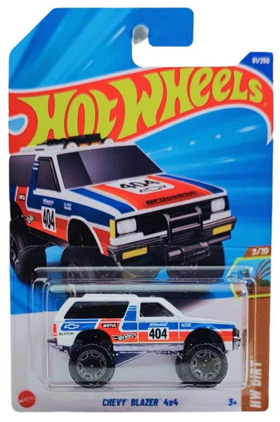Hot Wheels 2025 - Collector # 081/250 - HW Dirt 3/10 - Chevy Blazer 4x4 - White / #404 with various Racing Decals - International Card
