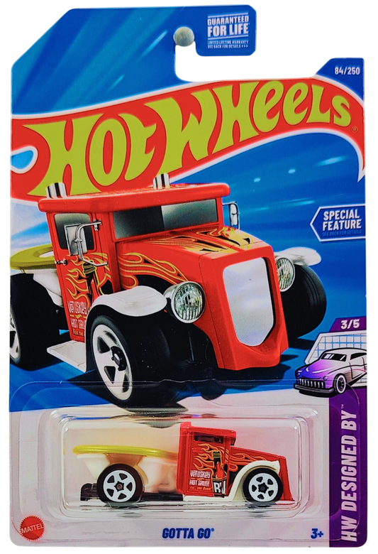 Hot Wheels 2025 - Collector # 084/250 - HW Design By 3/5 - Gotta Go - Red over White - USA Card