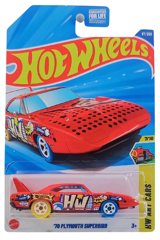 Hot Wheels 2025 - Collector # 087/250 - HW Art Cars 7/10 - '70 Plymouth Superbird - Red / "O" on Roof - USA Card