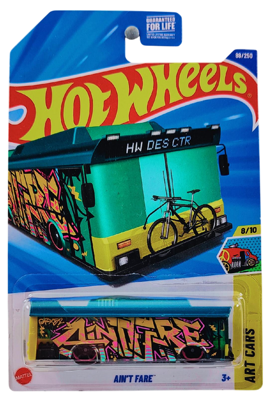 Hot Wheels 2025 - Collector # 088/250 - HW Art Cars 8/10 - Ain't Fare - Metalflake Dark Teal / 'A' on Roof - USA Card