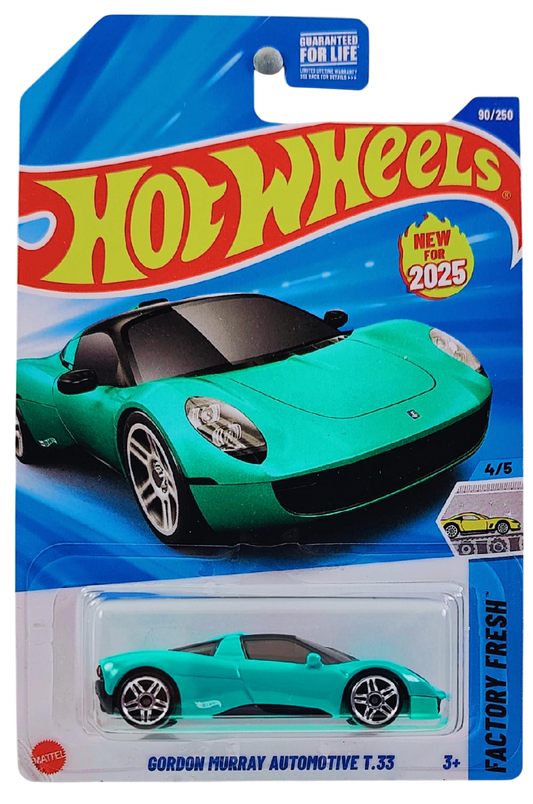 Hot Wheels 2025 - Collector # 090/250 - Factory Fresh 4/5 - New Models - Gordon Murray Automotive T.33 - Turquoise - USA Card