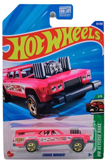 Hot Wheels 2025 - Collector # 091/250 - HW Reverse Rake 1/5 - Cruise Bruiser - Deep Pink with Mooneyes & other Racing Decals - USA Card