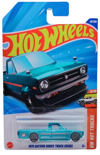 Hot Wheels 2025 - Collector # 093/250 - HW Hot Trucks 6/10 - 1975 Datsun Sunny Truck (B120) - Metalflake Teal - International Card