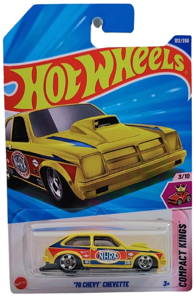 Hot Wheels 2025 - Collector # 102/250 - Compact Kings 3/10 - '76 Chevy Chevette - Yellow / NHRA - International Card