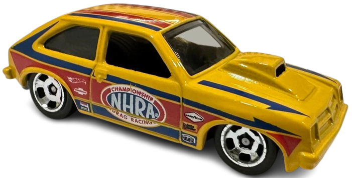Hot Wheels 2025 - Collector # 102/250 - Compact Kings 3/10 - '76 Chevy Chevette - Yellow / NHRA - USA Card