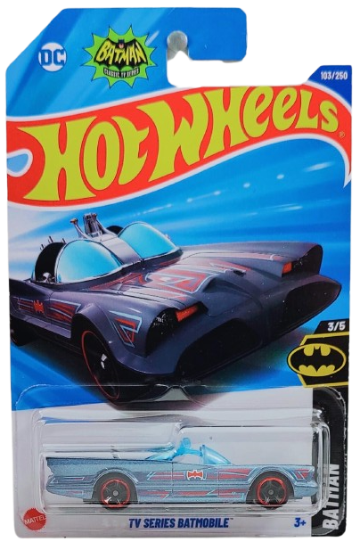 Hot Wheels 2025 - Collector # 103/250 - Batman 3/5 - TV Series Batmobile - Metalflake Gray - International 'Batman' Card