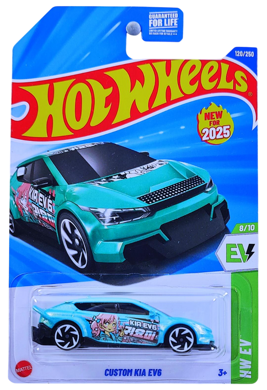 Hot Wheels 2025 - Collector # 120/250 - HW EV 8/10 - New Models - Custom Kia EV6 - Metalflake Aqua - USA Card